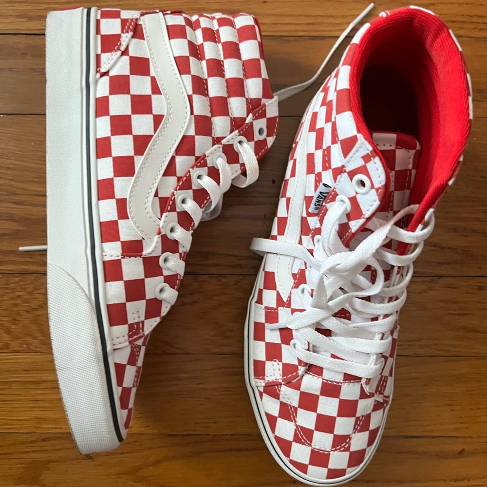 Red Vans Checkered High tops